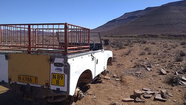 Picture of broken car in arid landscape of Southern Namibia