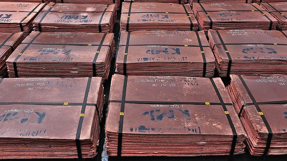 Copper cathodes at Kansanshi Mine, owned by First Quantum Minerals; Solwezi, Zambia (picture: A.-S. Hobi)